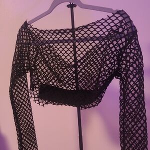 Black Fishnet Long Sleeve Crop Top